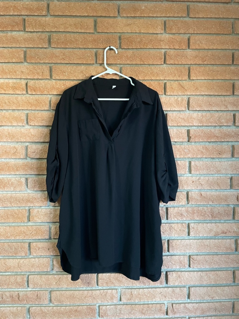 Black Collared Mini Dress with V-Neck